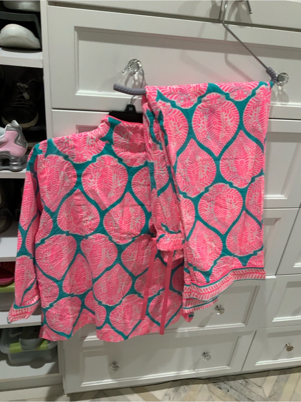 Gretchen Scott Designs Pink & Teal Printed Pajama Set - Picture 4 of 4